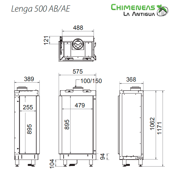 Insertable de gas rinconero modelo LENGA 500 AB AE medidas